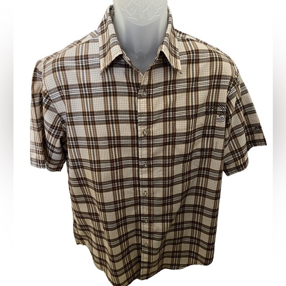 BILLABONG Brown Plaid Short Sleeve Collared Shirt Men S Small - Picture 1 of 7
